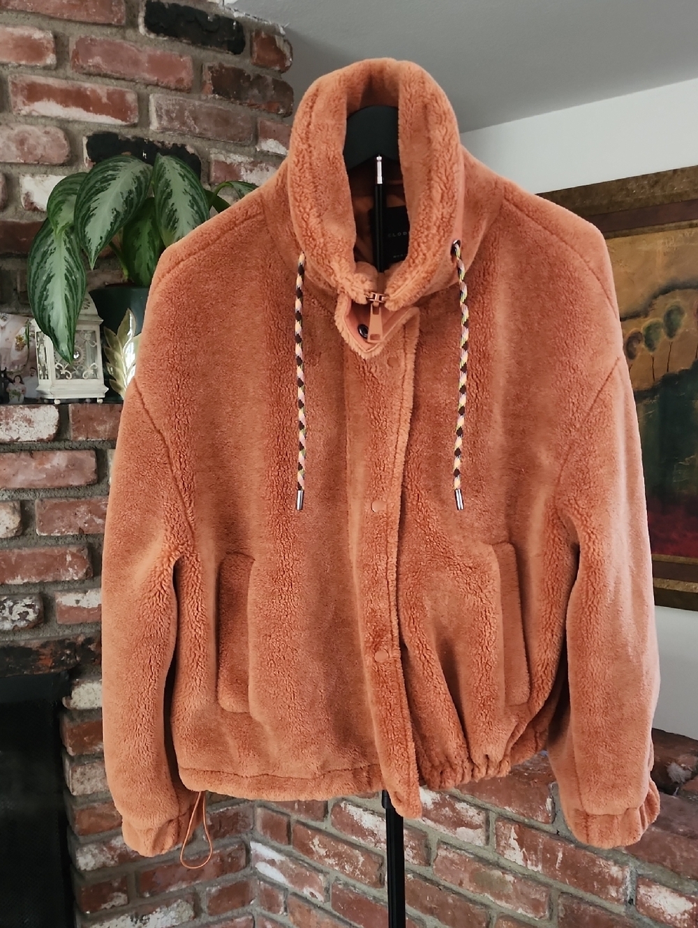 Anthropologie Elodie Sherpa Jacket Medium Tan Teddy Faux Shearling Cozy Cropped